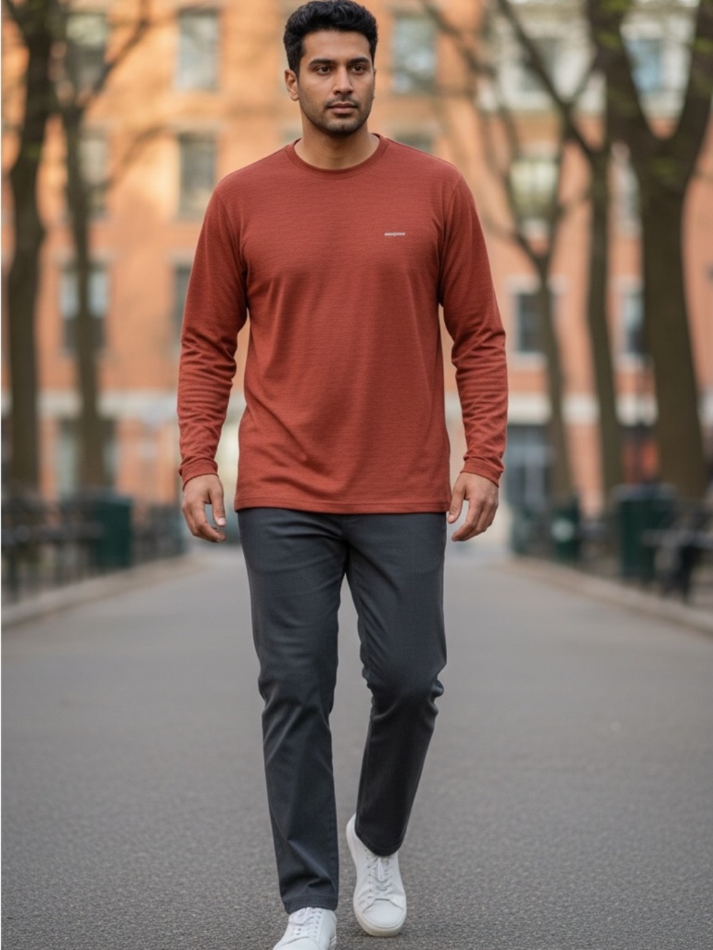 Patagonia capilene Burnt Orange Long-Sleeve Crewneck Tee for Men